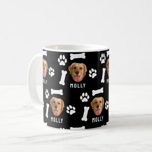 Customized Dog Pet Photo & Name Black Koffiemok (Voorkant links)