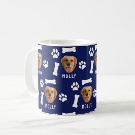 Customized Dog Pet Photo & Name Navy Blue Koffiemok