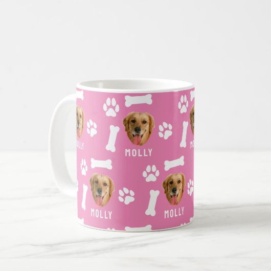 Customized Dog Pet Photo & Name Pink Koffiemok (Voorkant links)