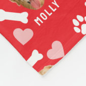 Customized Dog Pet Photo & Name Pink Red Hearts Fleece Deken (Hoek)
