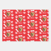 Customized Dog Pet Photo & Name Pink Red Hearts Inpakpapier Vel (Voorkant 2)