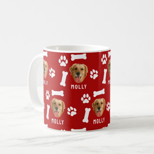 Customized Dog Pet Photo & Name Red Koffiemok (Voorkant links)