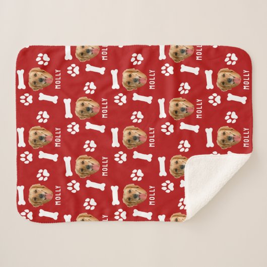 Customized Dog Pet Photo & Name Red Sherpa Deken (Voorkant (horizontaal))