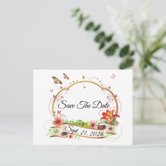Customized Elegant Save The Date Briefkaart (Staand voorkant)