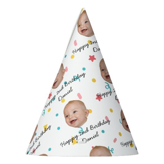 Customized Face 1st 2nd 10th 20th 30th 40 Birthday Feesthoedjes (Links)