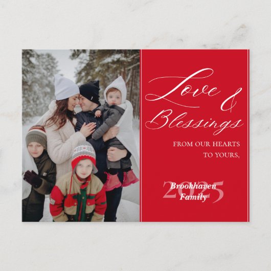 Customized Family Name 1 Photo Year Elegant Script Feestdagenkaart (Voorkant)