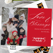 Customized Family Name 1 Photo Year Elegant Script Feestdagenkaart