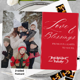 Customized Family Name 1 Photo Year Elegant Script Feestdagenkaart