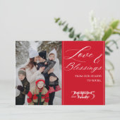 Customized Family Name Year 1 Photo Modern Script  Feestdagenkaart (Staand voorkant)