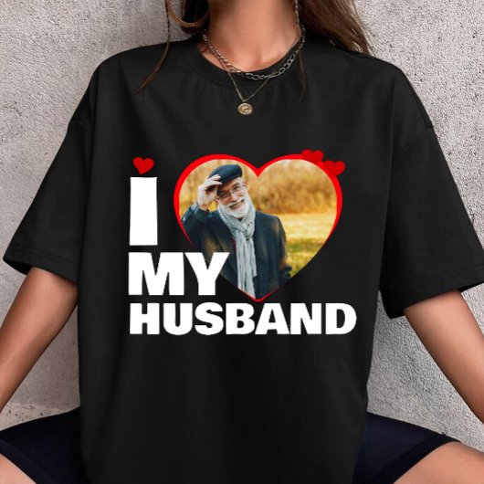 customized I Love My Husband Heart Photo custom  T-shirt