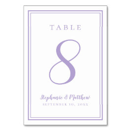 Customized Lavender Wedding Table Number Card Kaart