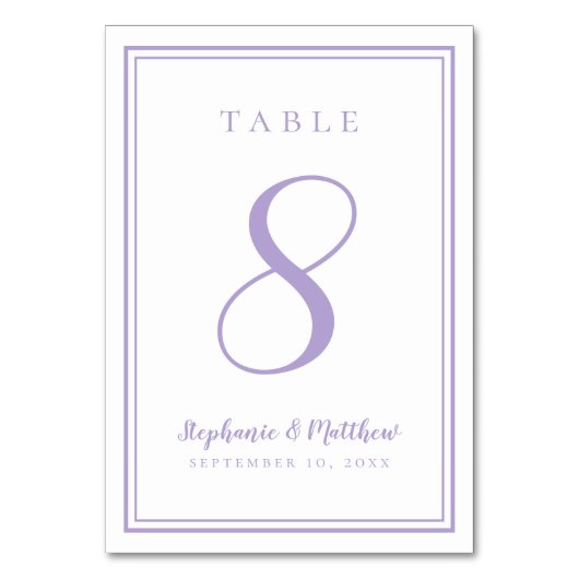 Customized Lavender Wedding Table Number Card Kaart (Voorkant)