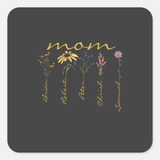 Customized mom children name flower vierkante sticker (Voorkant)