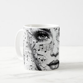 Customized Music Sheet Face Art Black White Artist Koffiemok