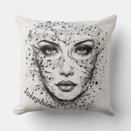 Customized Music Sheet Face Art Black White Artist Kussen