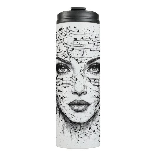 Customized Music Sheet Face Art Black White Artist Thermosbeker (Voorkant)