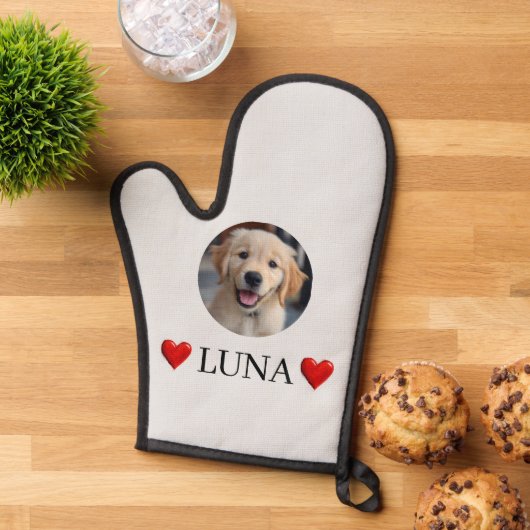 Customized My Dog Photo & Name Oven Mitt Ovenwant (Top down)