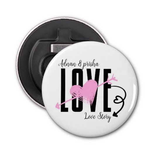 Customized name love pin button bottle opener (Voorkant)