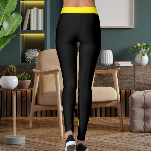 Customized Pet Mom Pickleball Black Yellow Stripes Leggings