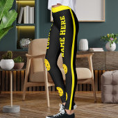 Customized Pet Mom Pickleball Black Yellow Stripes Leggings