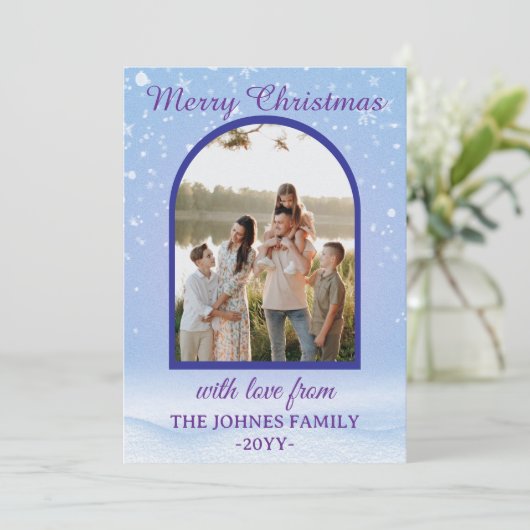 Customized Purple Merry Christmas Photo  Feestdagenkaart (Staand voorkant)