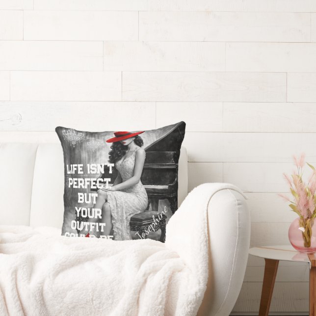 Customized Red Hat Piano Glam Fashion Quote Chic  Kussen (Bank)