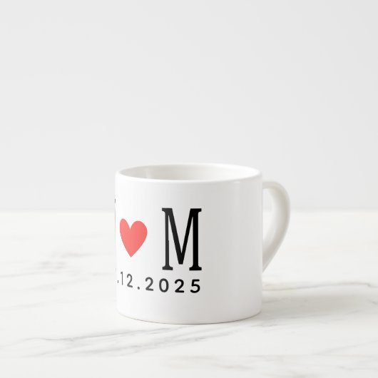 Customized wedding Couple Name Date Red Love Espresso Kop (Voorkant rechts)