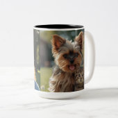 Customized with two photos tweekleurige koffiemok (Voorkant rechts)