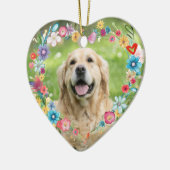 CustomPhoto Pet Memorial Bloemig Hart Gevormd Keramisch Ornament (Links)