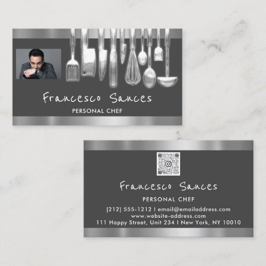 CustomPhoto QRCode Personal Chef CookingRestaurant Visitekaartje (Voorkant / Achterkant)