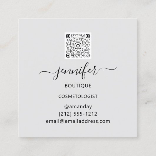 CustomQR Code Logo Glitter Gold Grey Eyelash Vierkante Visitekaartje (Achterkant)