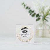 CustomQR Code Logo Glitter Gold Grey Eyelash Vierkante Visitekaartje (Staand voorkant)