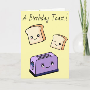 CustomText/ Birthday Kawaii Food Toast Cute Hearts Kaart