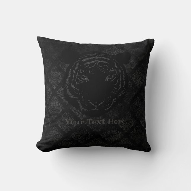 CustomText/Elegant Black Glitter Tiger Damask Kussen (Voorkant)