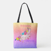 CustomText/ Rainbow Kawaii Eenhoorn Glitter Ombre Tote Bag (Achterkant)