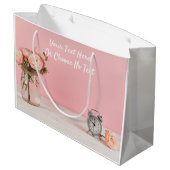 CustomText Rustic Shabby Chic Romantic Pink Floral Groot Cadeauzakje (Achterkant Gekanteld)