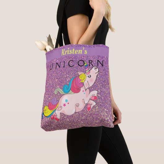 CustomText/Unicorn Kawaii Gold PinkPurple Glitter Tote Bag (Dichtbij)
