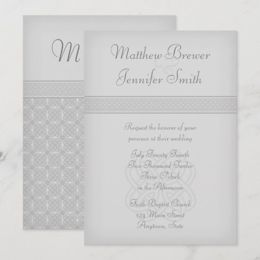 Custon Gray Irish Celtic Knot Wedding Invitation Kaart (Voorkant / Achterkant)