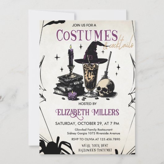 Custumes & Cocktails Volwassen Halloween Party Kaart (Voorkant)