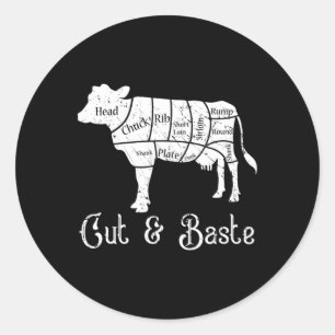 Cut and Ste Koe - Beef Butcher Snijd Vlees Diagra Ronde Sticker