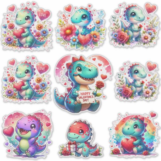 Cut Dinosaurs Valentijn Custom-Cut Vinyl Sticker (Voorkant)