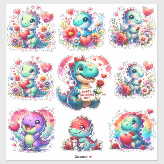 Cut Dinosaurs Valentijn Custom-Cut Vinyl Sticker (Vel)