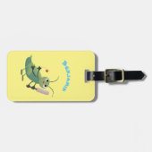 Cut green cricket insect cartoon illustratie bagagelabel (Voorkant horizontaal)