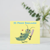 Cut green cricket insect cartoon illustratie briefkaart (Staand voorkant)