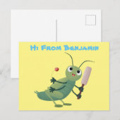 Cut green cricket insect cartoon illustratie briefkaart (Voorkant / Achterkant)