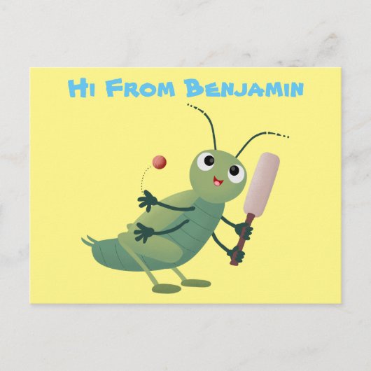 Cut green cricket insect cartoon illustratie briefkaart (Voorkant)