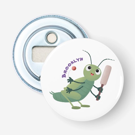 Cut green cricket insect cartoon illustratie button flesopener (Voorkant)