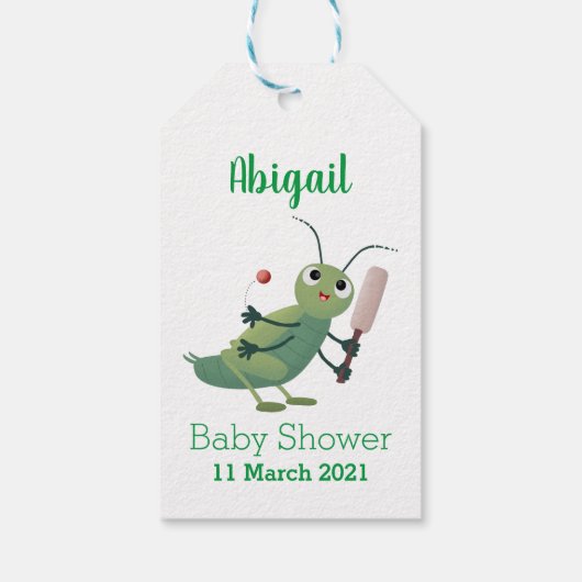 Cut green cricket insect cartoon illustratie cadeaulabel (Achterkant)