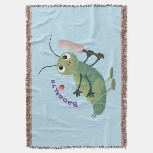 Cut green cricket insect cartoon illustratie deken (Voorkant Verticaal)