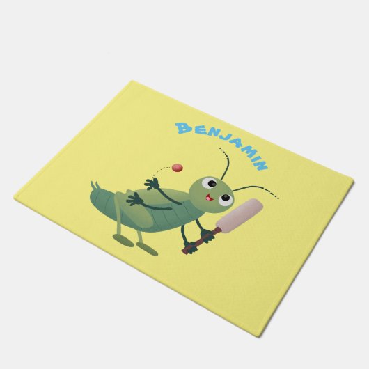 Cut green cricket insect cartoon illustratie deurmat (Schuin)